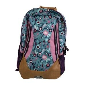 Garnet Hill Art D Eco Backpack Teal Purple Floral Flower Large Zip Adjustable